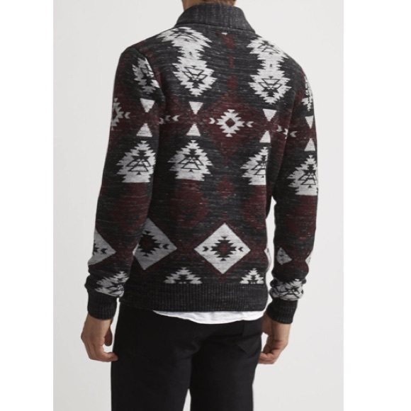 Mens TRASH NOUVEAU Aztec Tribal Black Gray Burgundy Toggle Shawl Neck Sweater M - Picture 3 of 16